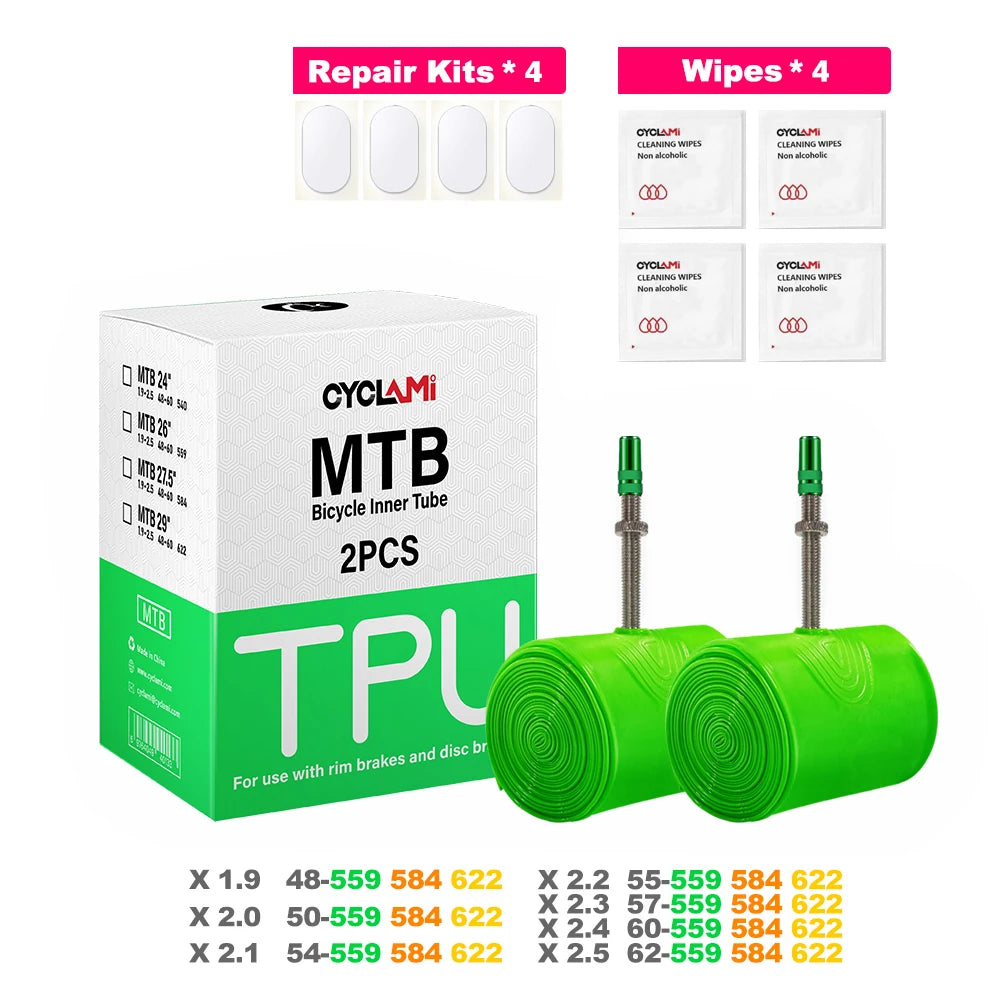 CYCLAMI Ultralight Inner Tube 26 27.5 29 Inches TPU 45mm French Valve 2 Pack