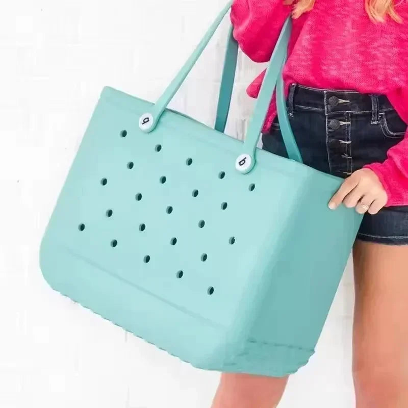 XL Waterproof Beach Bag for Women EVA Rubber Tote Storage Basket Travel Handbag