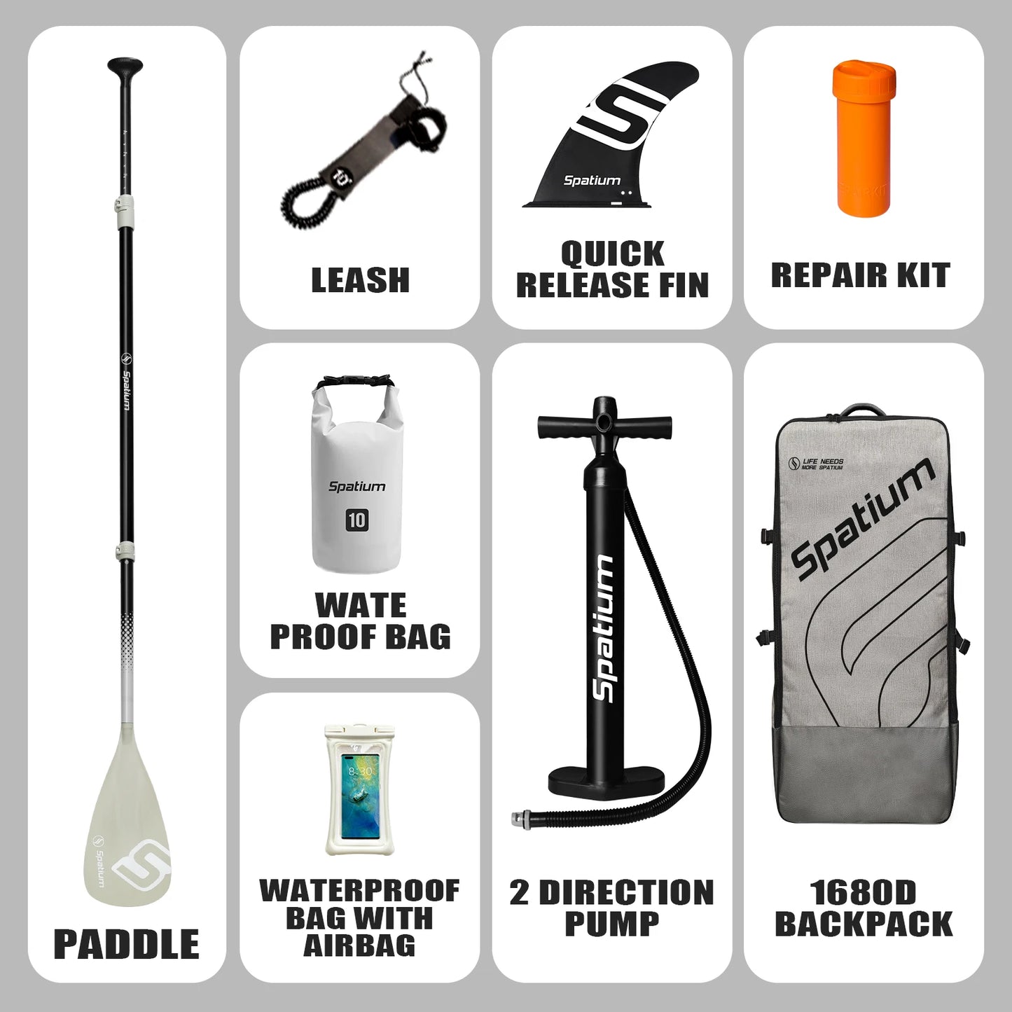 Spatium Touring Non Slip Inflatable Stand Up Paddle Board Kit With Pump Backpack
