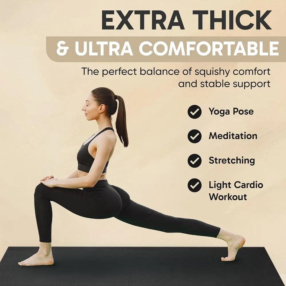 Extra Large Non Slip Yoga Mat 12x6 Barefoot 8mm Thick with Straps Carrying Bag