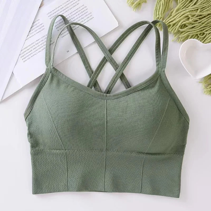 Back Cross Strap Push Up Sports Bra Tank Top For Women Soft