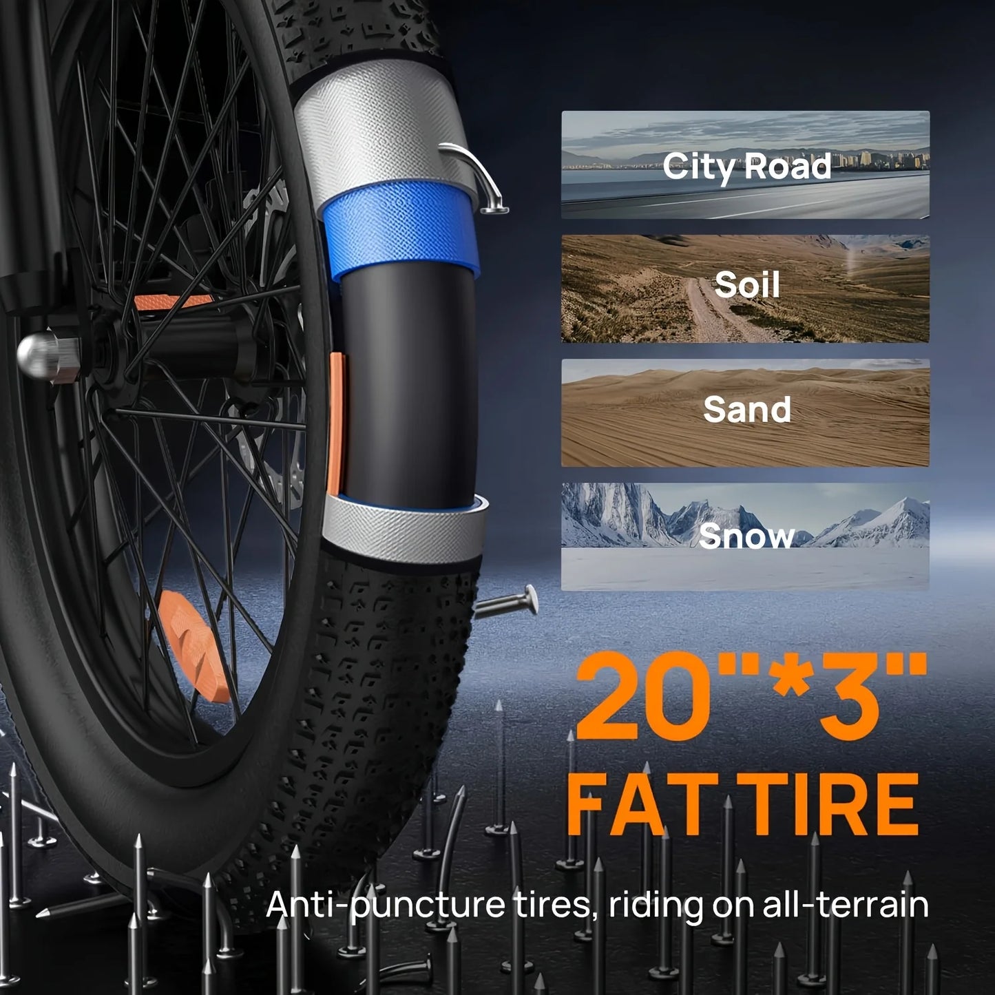 URLIFE 1000W E20 Fat Tire Electric Bike 7 Speed With 48V 13Ah Removable Battery