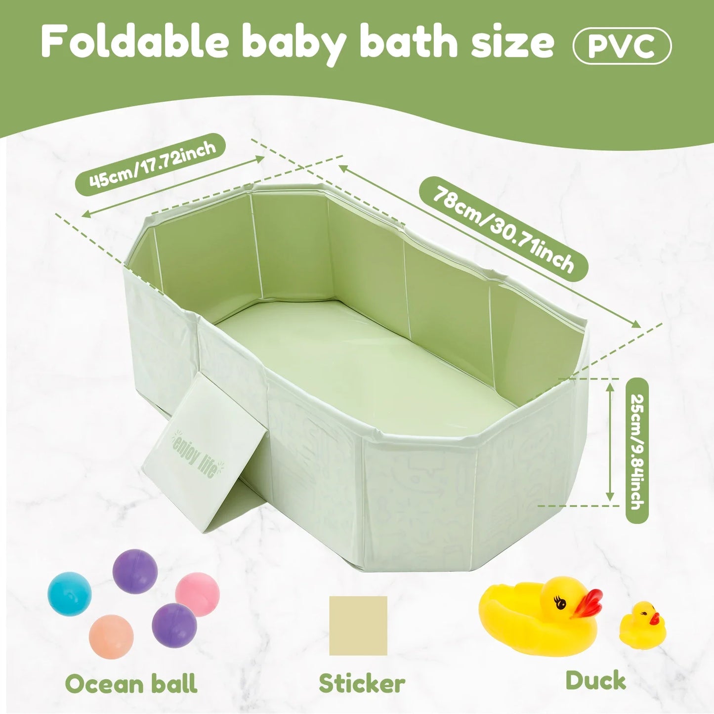 Foldable Baby Bath Tub Portable PVC Collapsible Spa for Newborns with Toys