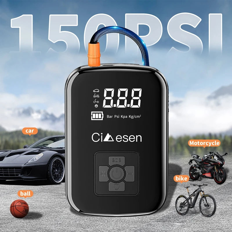 Portable 150 PSI Car Wireless Tire Inflator For Cars Bikes Motorcycles