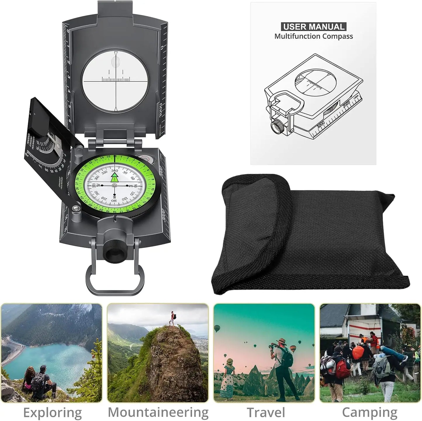 Anbte Waterproof Metal Compass With Clinometer For Hiking