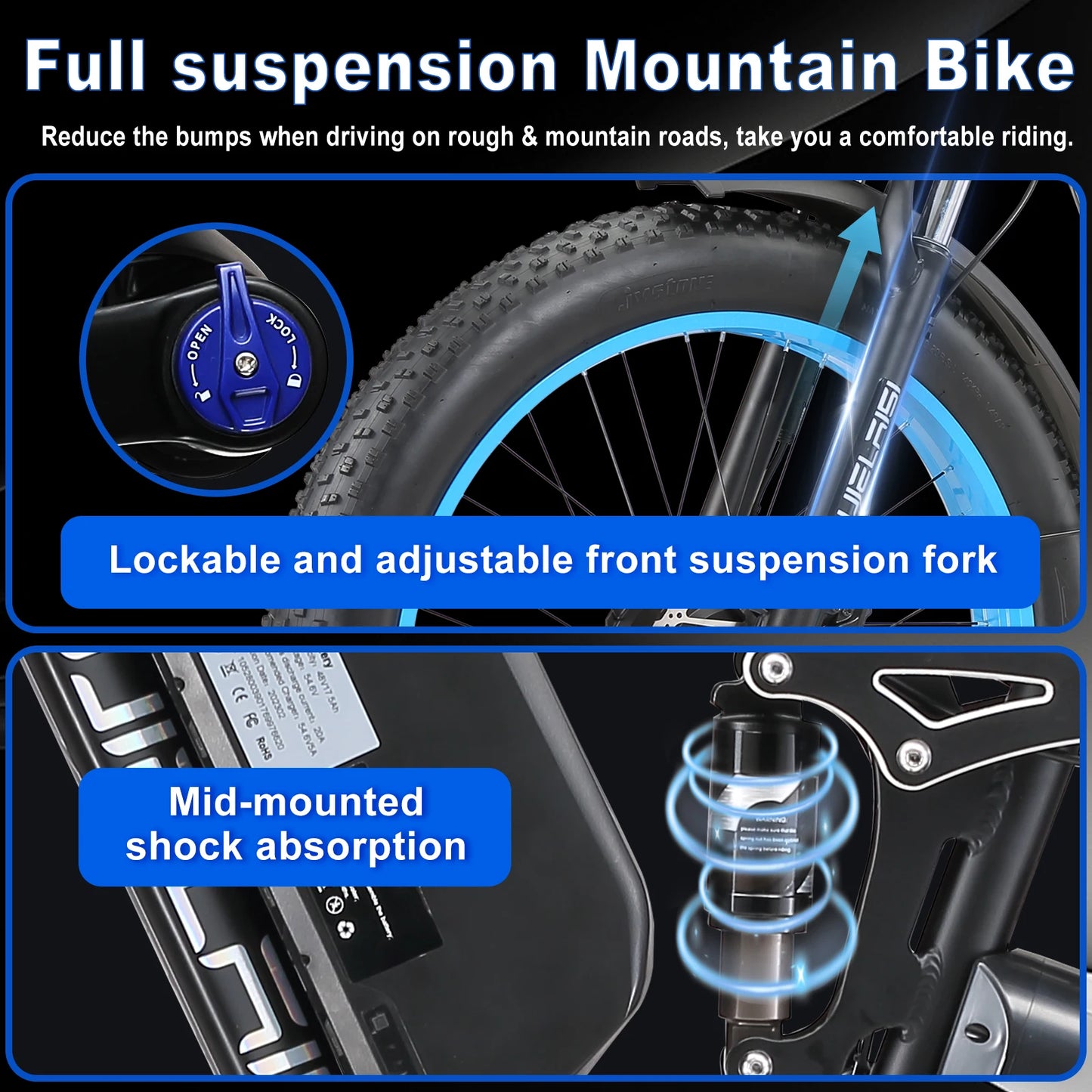 Electric Bike 3000W Dual Motor Fat Tire 52V Battery Brake