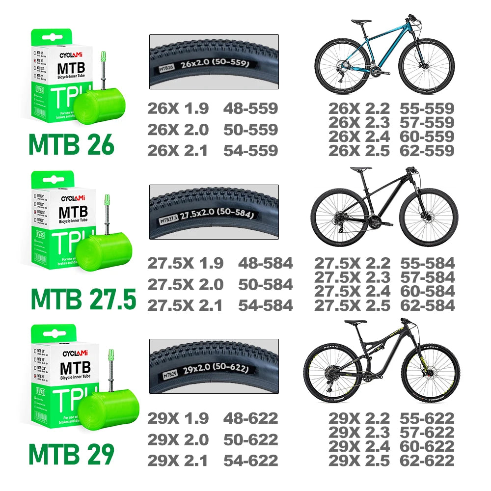 CYCLAMI Ultralight Inner Tube 26 27.5 29 Inches TPU 45mm French Valve 2 Pack