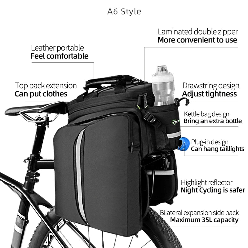 Rockbros Waterproof 35L Bicycle Carrier Bag Pannier Rear Rack Travel Bag