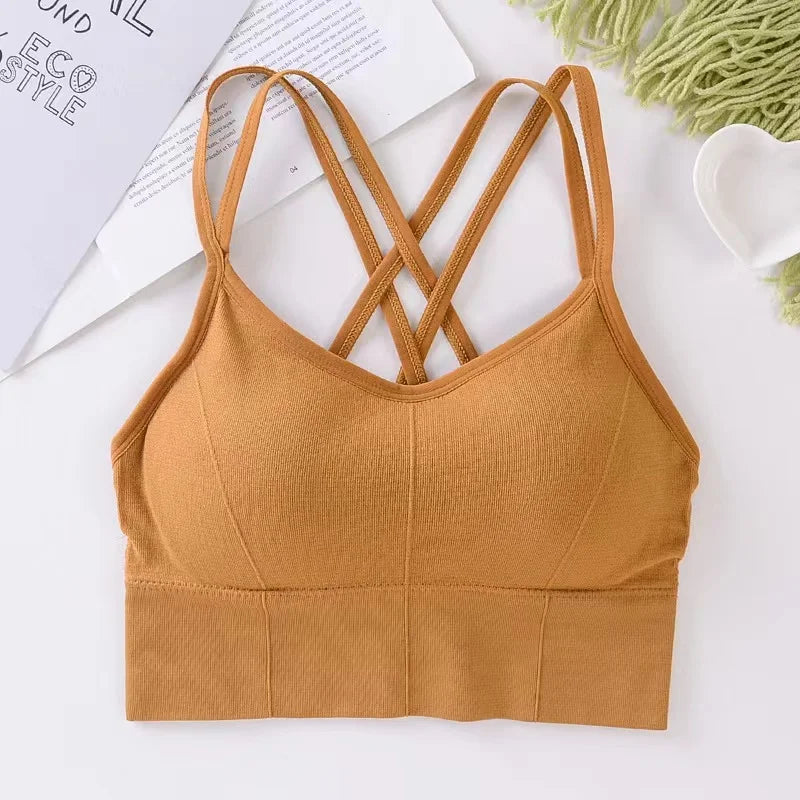 Back Cross Strap Push Up Sports Bra Tank Top For Women Soft