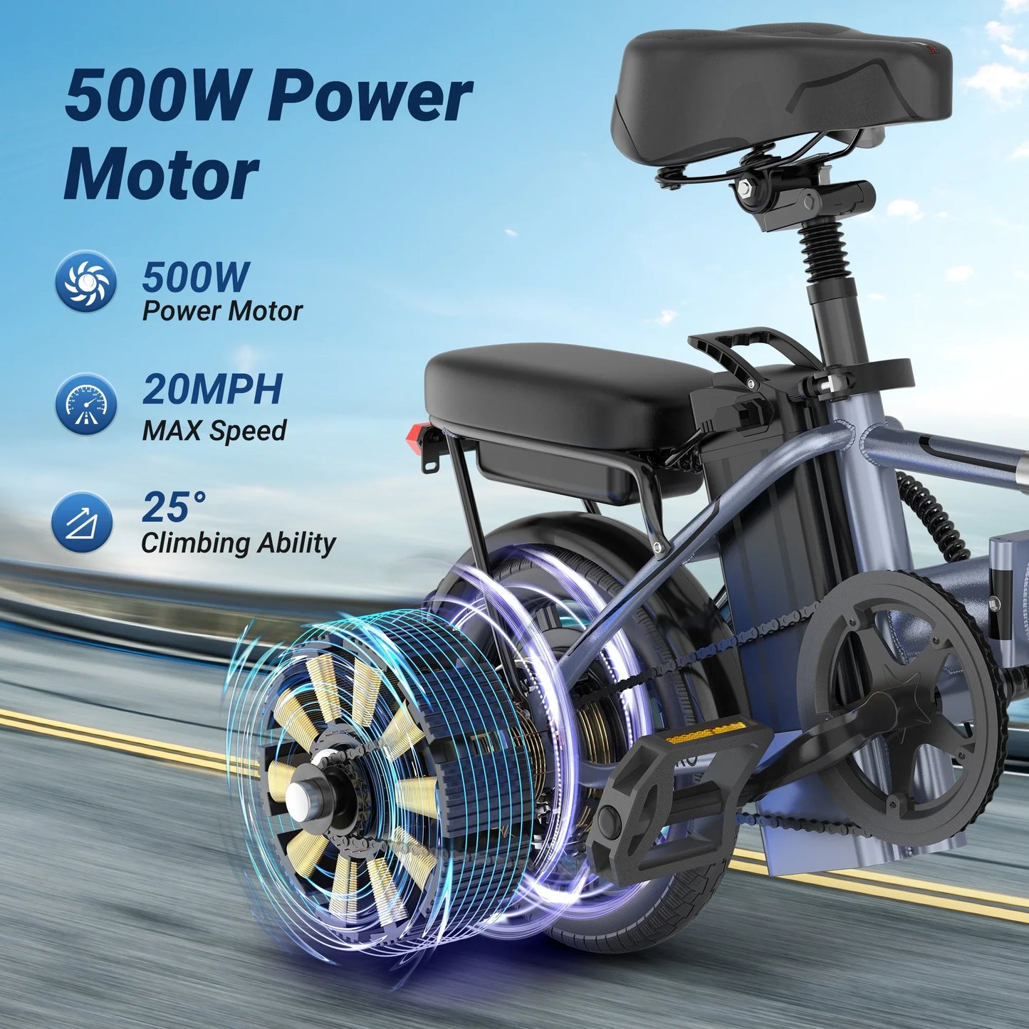 AOVOPRO 14 Inch EB60 Foldable Electric Bike Two Seats 500W 48V Battery