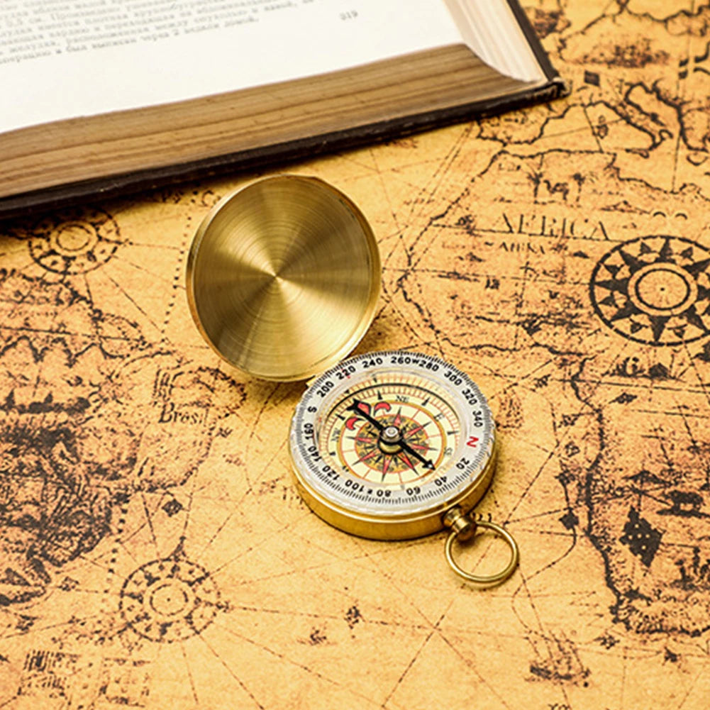 Pure Copper Outdoor Compass Mini Luminous Retro Flip Mountaineering Tool