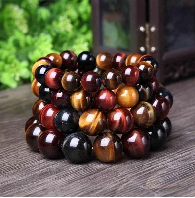 Tiger Eye Bracelet Natural Crystal Stone Buddha Bead for Unisex Couples