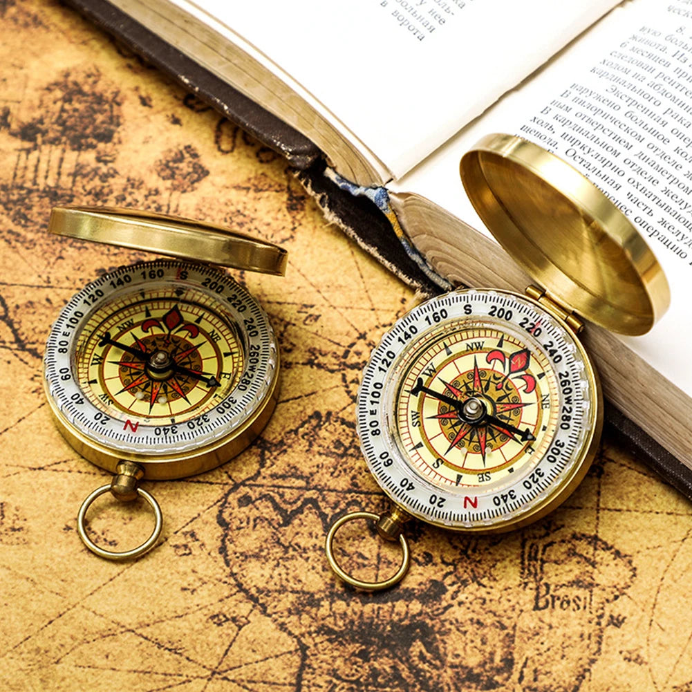 Pure Copper Outdoor Compass Mini Luminous Retro Flip Mountaineering Tool