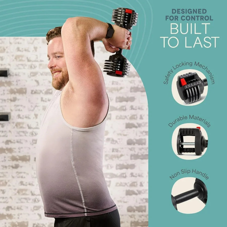 Adjustable Dumbbells Set 5 In 1 15lb Pair And Single With Rack Quick Adjust