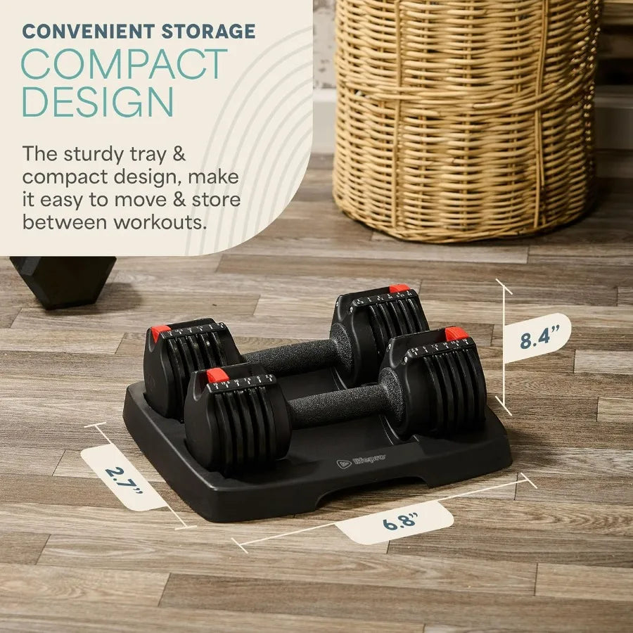 Adjustable Dumbbells Set 5 In 1 15lb Pair And Single With Rack Quick Adjust