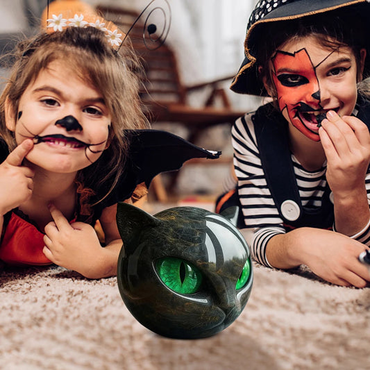 Black Obsidian Cat Head Sculpture Gemstone Home Decor