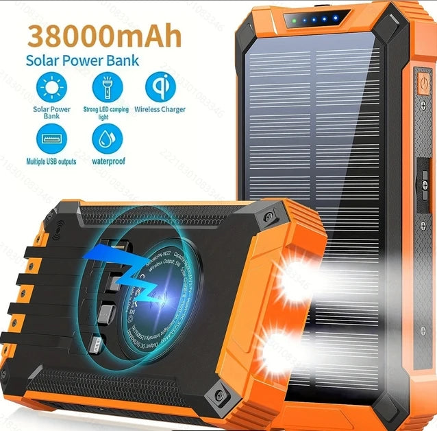 10000 20000 36800 38000 mAh Portable Solar Charger With Dual 5V USB Port Output And LED Flashlight