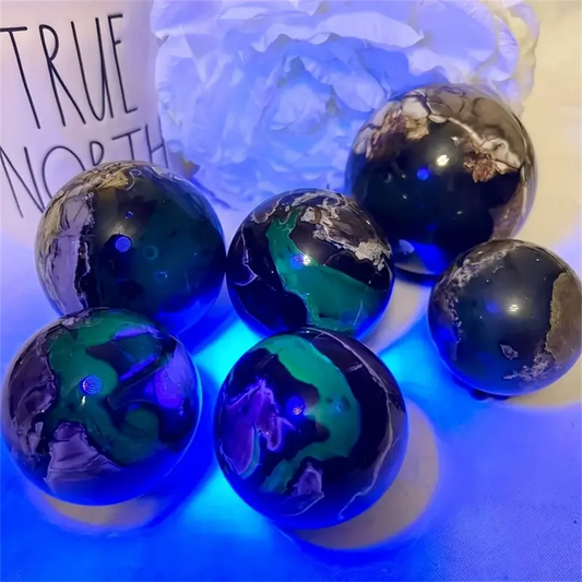 Natural Volcanic Agate Moon Crystal Ball UV Fluorescence Bohemian Gemstone