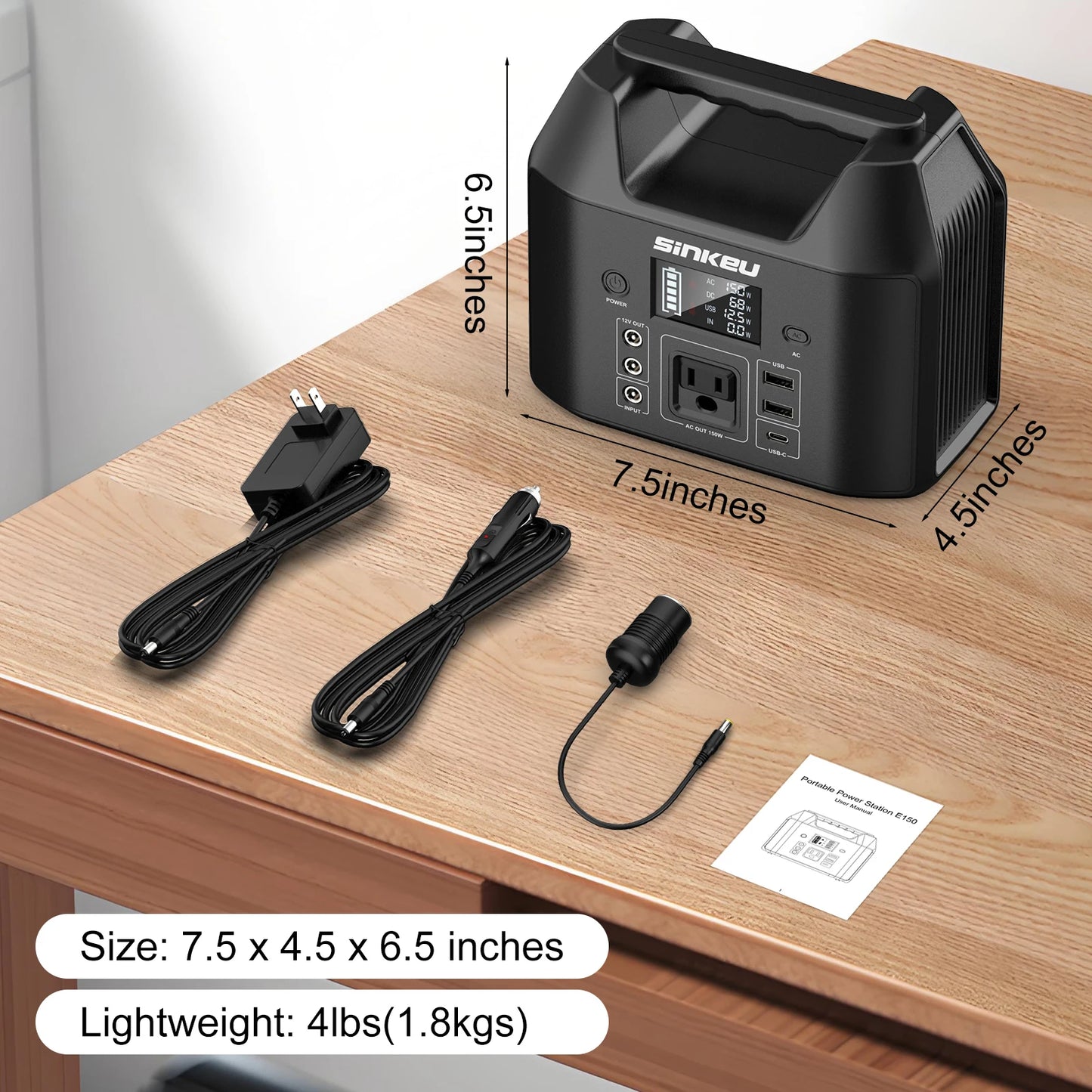 150W Portable Power Station 122.8Wh LiFePO4 Battery Solar Generator Power Bank with AC 110V and LED Flashlight for Camping Home RV