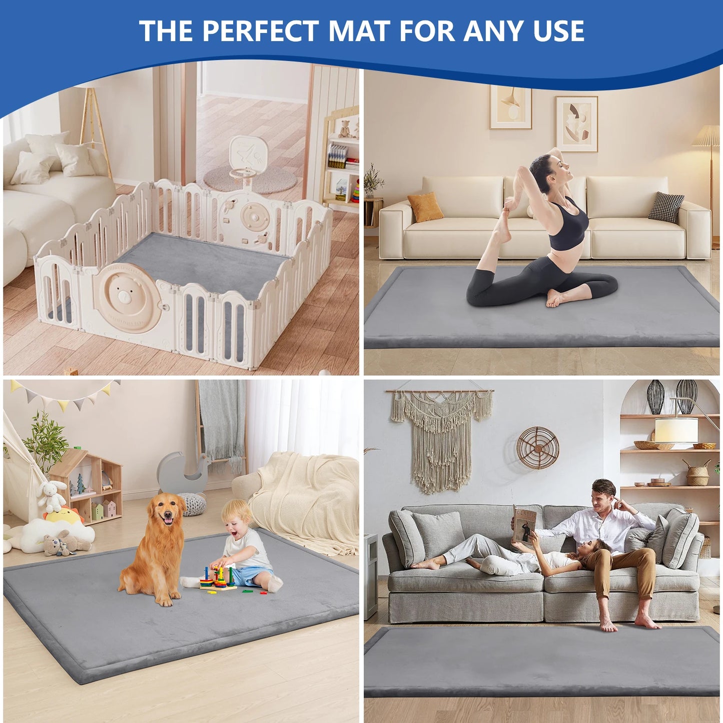 Huloo Sleep Large 1.3 Inch Thick Tatami Baby Crawling Mat Non Slip Nursery Rug