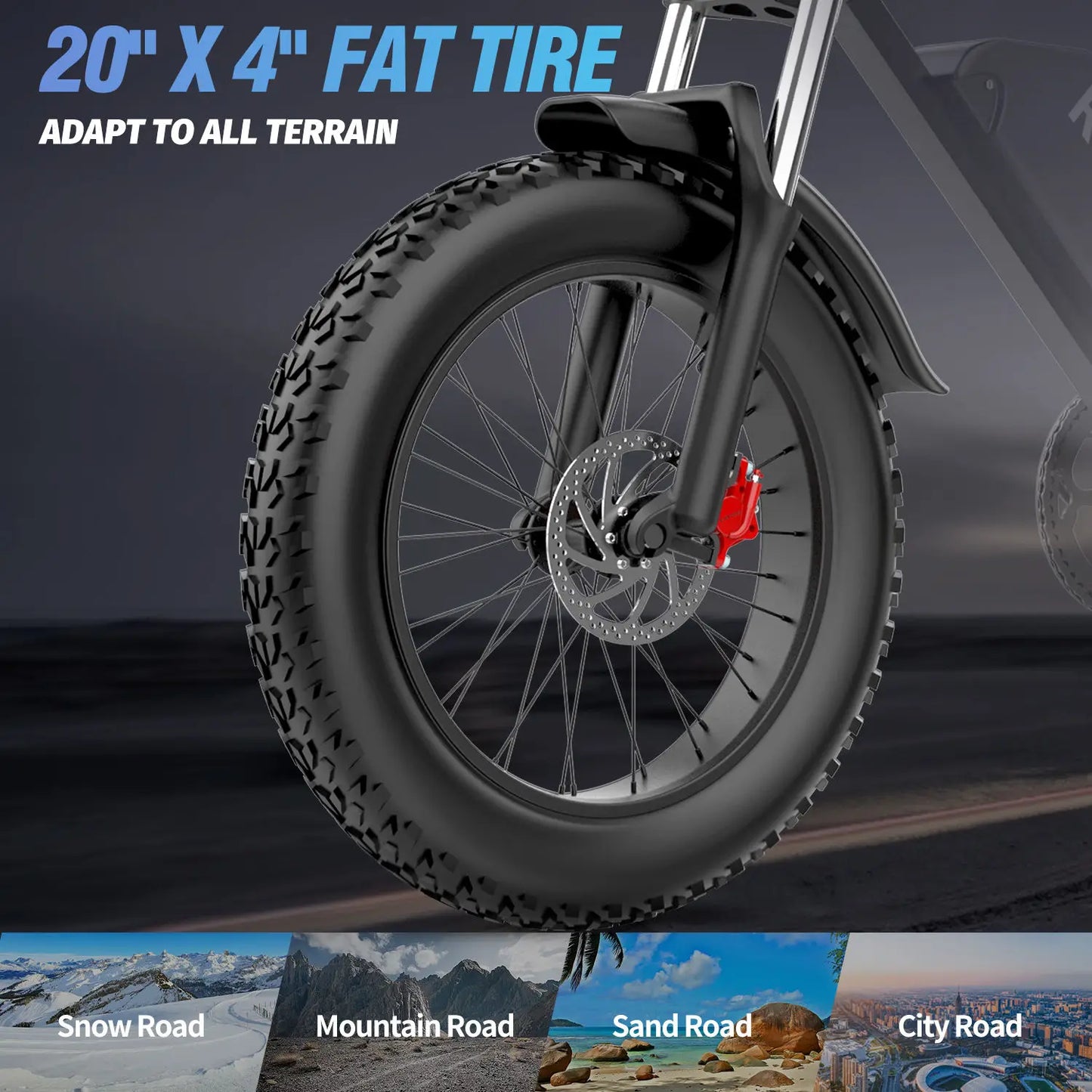 Ridstar Q20 Lite 1200W Fat Tire Electric Bike 48V 15Ah Mechanical Disc Brakes