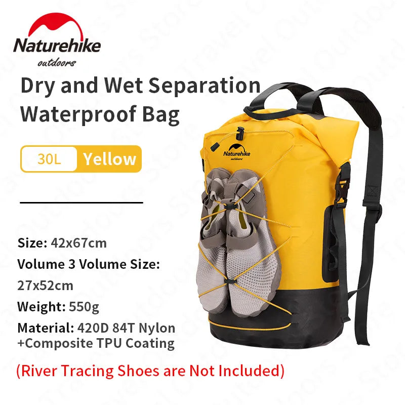 Naturehike Waterproof Backpack TPU Dry Wet Separation 20L/30L/40L High Capacity Wear Resistant Outdoor Water Sport Travel Bag