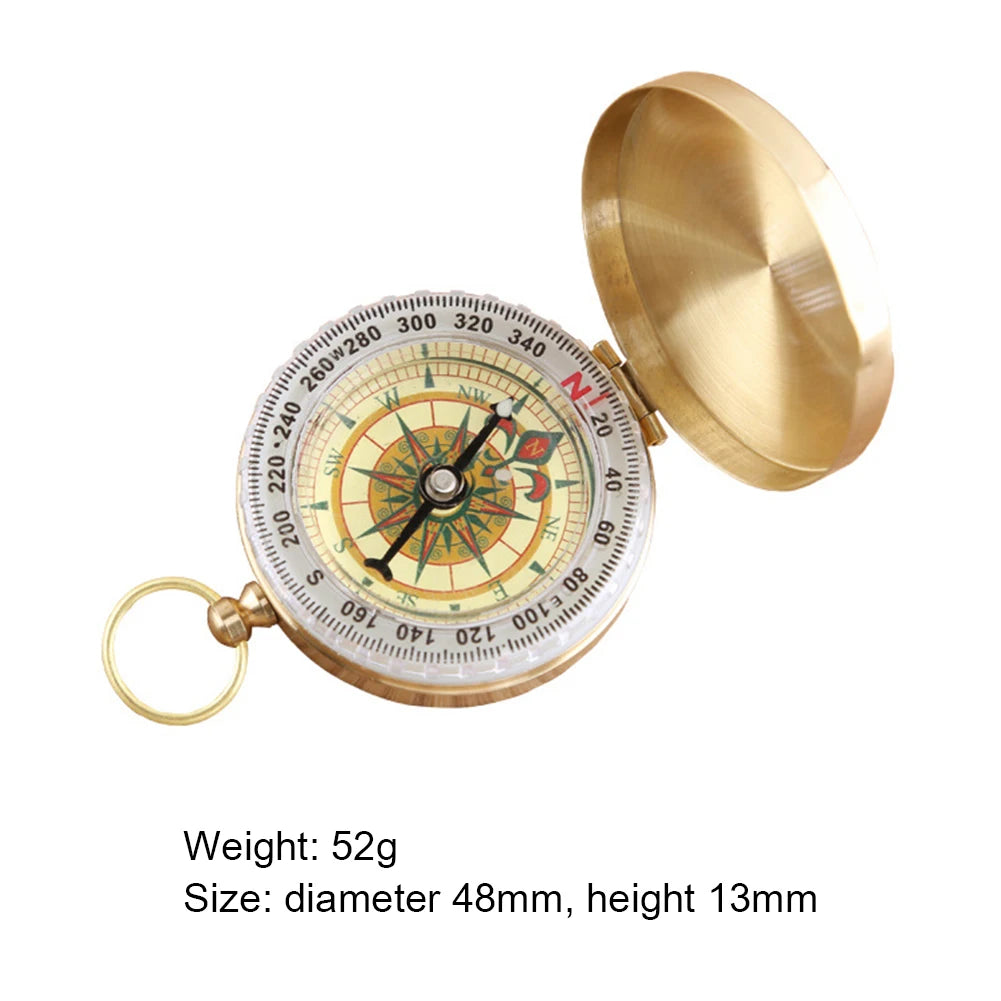 Pure Copper Outdoor Compass Mini Luminous Retro Flip Mountaineering Tool