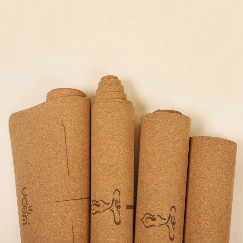 Natural Rubber and Cork Yoga Mat Extra Wide 5mm Thick with Alignment Lines