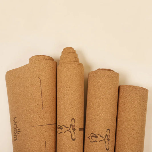 Natural Rubber and Cork Yoga Mat Extra Wide 5mm Thick with Alignment Lines