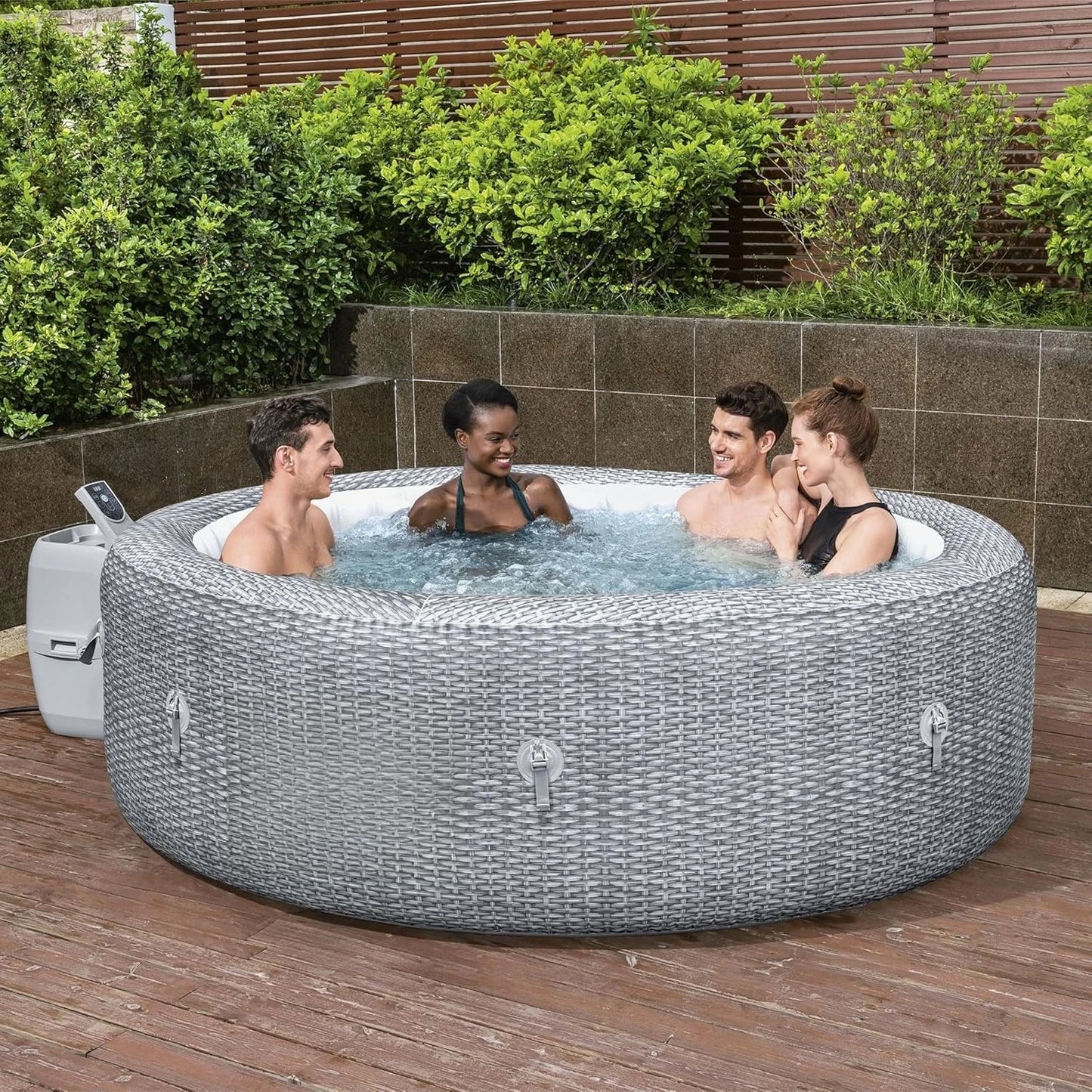 SaluSpa Sicily 7 Person Inflatable Hot Tub with 180 AirJets and Cover Gray