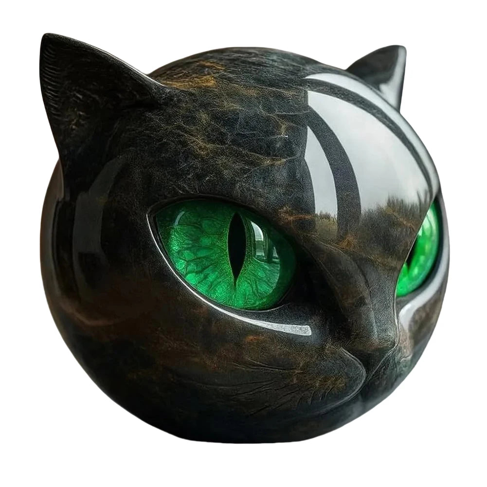 Black Obsidian Cat Head Sculpture Gemstone Home Decor