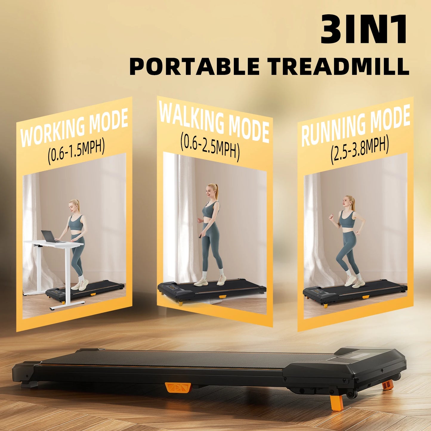 Under Desk Treadmill with Incline 330lbs Capacity Compact Portable Walking Pad