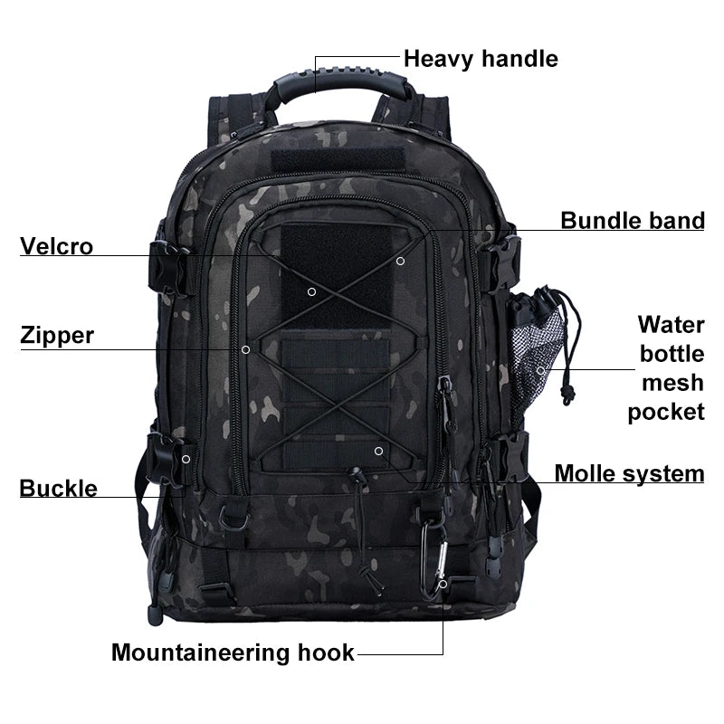 Tactical Military Backpack 55 L Molle Daypack Bug Out Bag For Hiking
