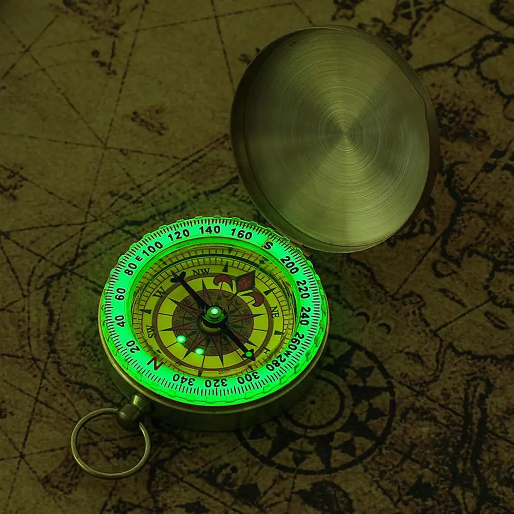 Pure Copper Outdoor Compass Mini Luminous Retro Flip Mountaineering Tool