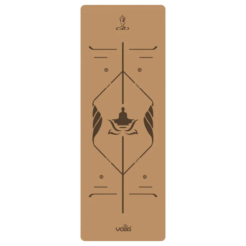 Natural Rubber and Cork Yoga Mat Extra Wide 5mm Thick with Alignment Lines
