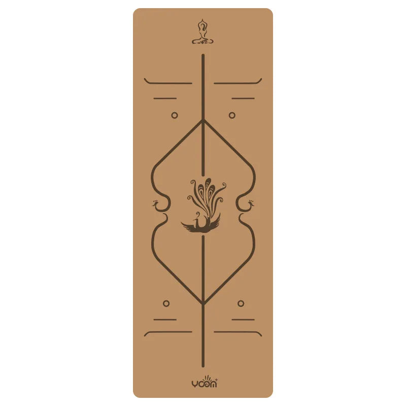 Natural Rubber and Cork Yoga Mat Extra Wide 5mm Thick with Alignment Lines
