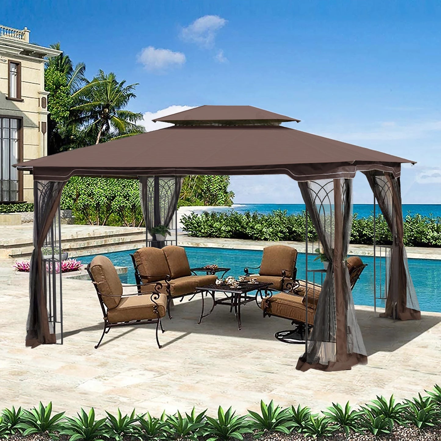 13x10 Outdoor Patio Gazebo Canopy Tent With Ventilated Roof And Mosquito Net
