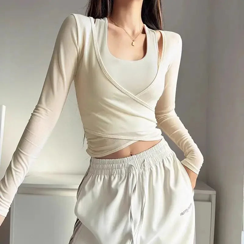 Sexy Mesh Yoga Set Women Two Piece Quick Dry Sports Bra