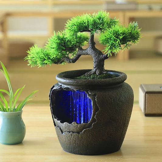 Relaxation Desktop Waterfall Fountain with LED Light for Home Office Decor