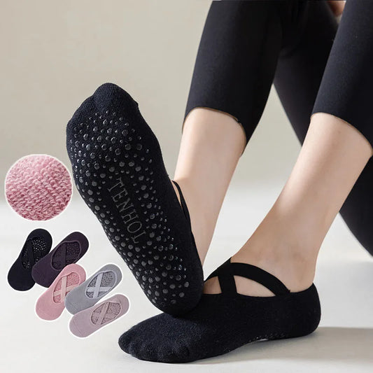 Women Yoga Socks Non Slip Silicone Grip Pilates Barre Sock Cotton