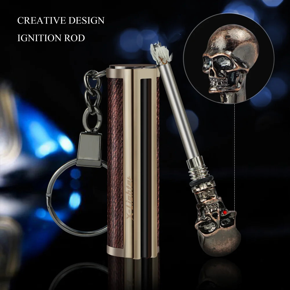 4PCS Set Metal Keychain Skull Matches Portable Waterproof Outdoor Emergency Survival Equipment Lighter Gadgets for Men Gifts