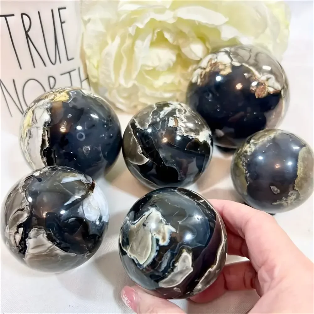 Natural Volcanic Agate Moon Crystal Ball UV Fluorescence Bohemian Gemstone