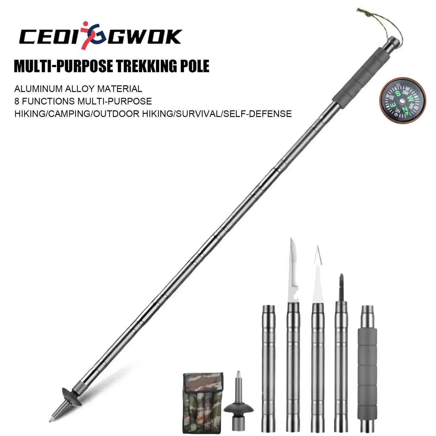 Durable Foldable Aluminum Hiking Poles Five To Seven Sections Trekking Sticks
