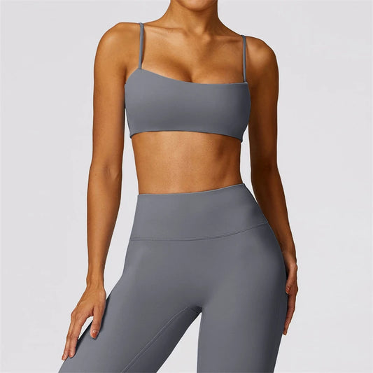Naked Feel Yoga Set Women High Waist Leggings And Gym Bra 2 Piece Sportswear