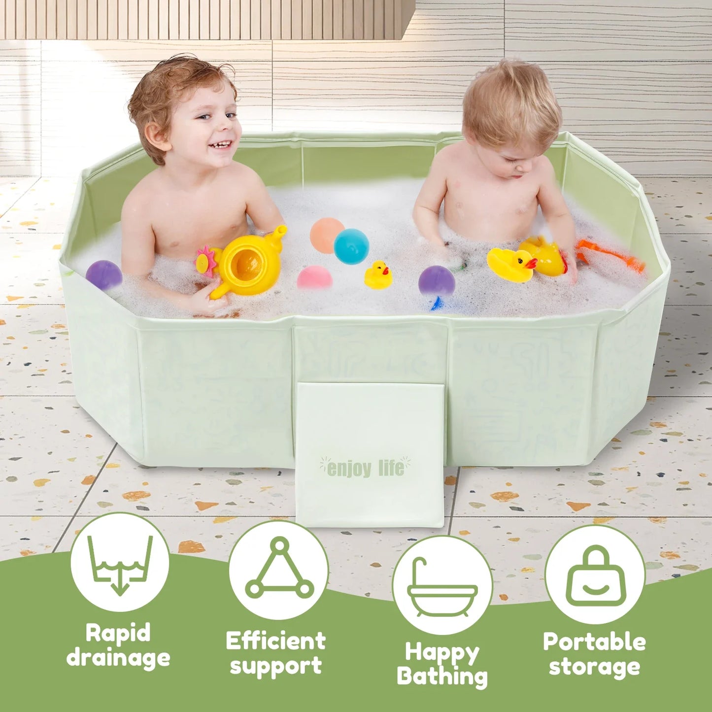 Foldable Baby Bath Tub Portable PVC Collapsible Spa for Newborns with Toys