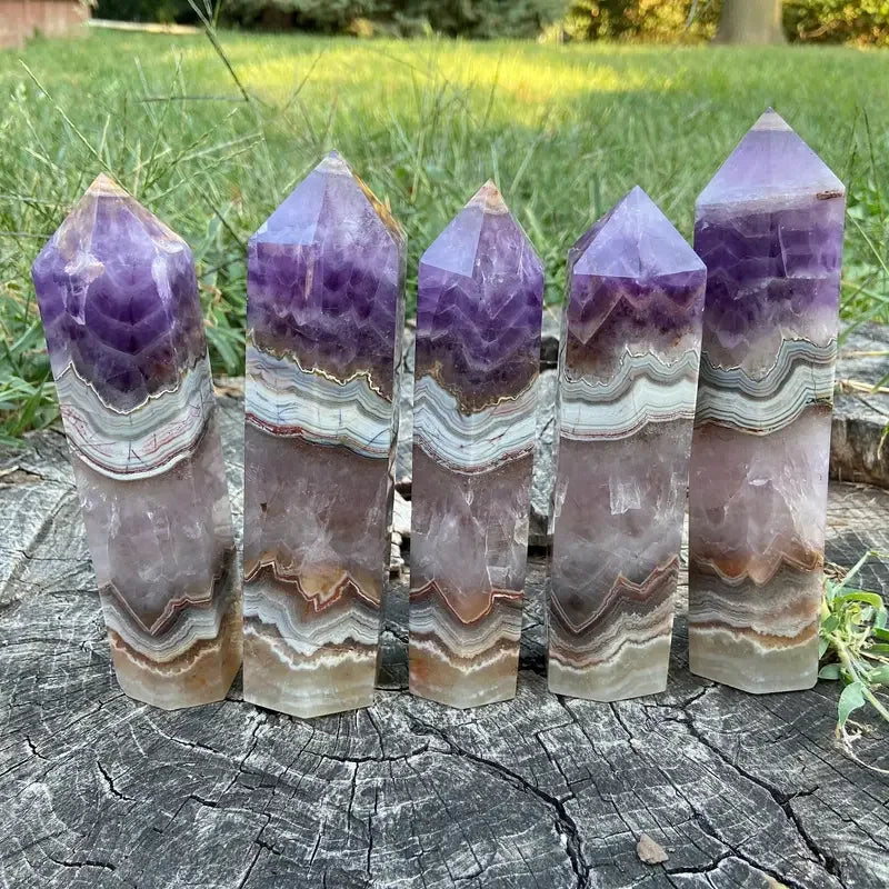 Rare Amethyst Lace Agate Crystal Tower Reiki Healing Gift