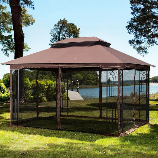 13x10 Outdoor Patio Gazebo Canopy Tent With Ventilated Roof And Mosquito Net