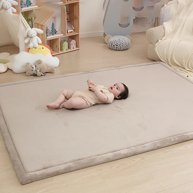 Cream Solid Living Room Carpet Non Slip Rug Bedroom Decor Minimalist Tatami Mat
