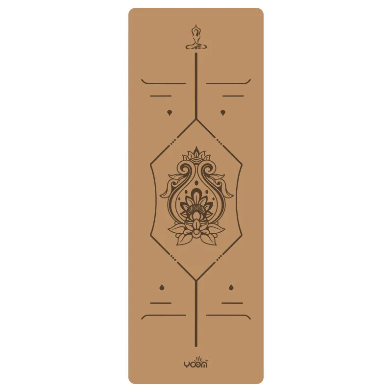 Natural Rubber and Cork Yoga Mat Extra Wide 5mm Thick with Alignment Lines