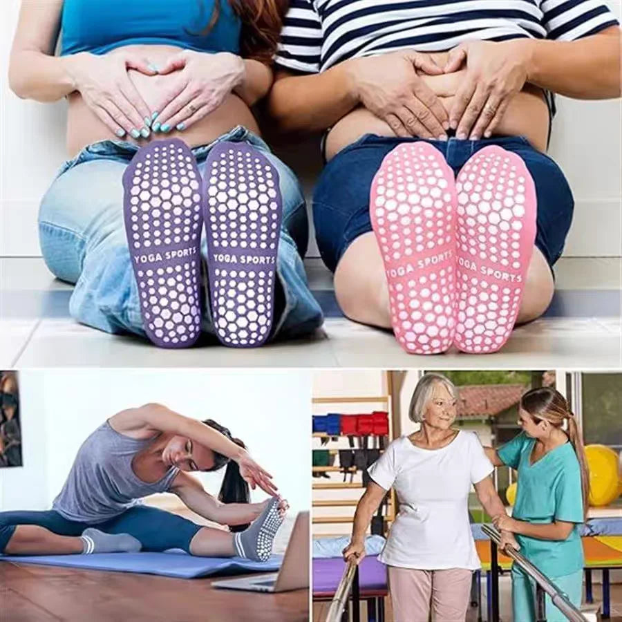 Grip Socks For Women Non Slip Pilates Yoga Socks With Double Stripes